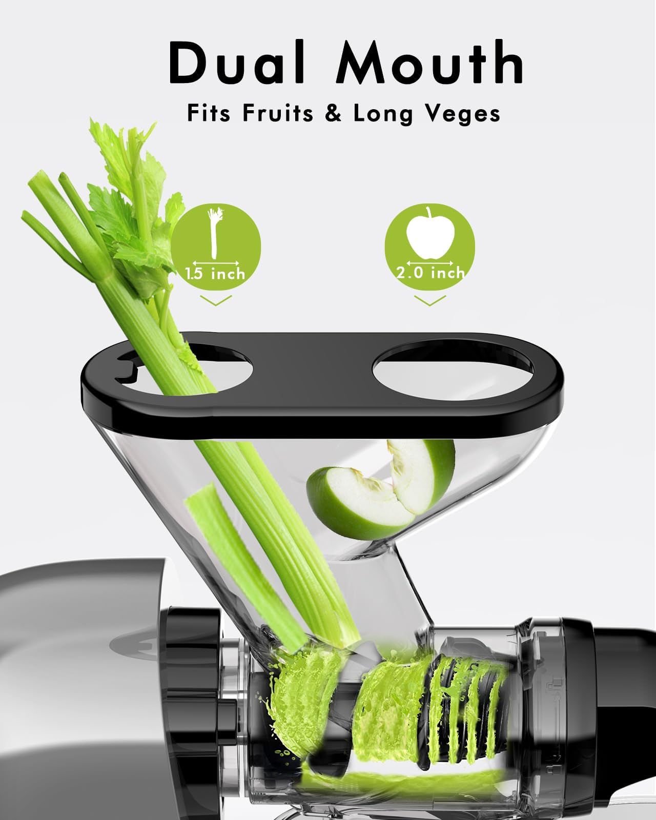 SiFENE Cold Press Juicer Machine, Compact, Quiet, Easy to Clean Slow Masticating Juicer with Dual Feed Chute, High Yield Juice Maker for Fruits and Vegetables, No Clogging, Grey
