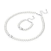 Elegant White Simulated Pearl Necklace and Bracelet Stylish Gift Set Women & Children (GS-P-W-All)