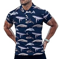Blue Whale Sperm Whale Killer Whale Men's Short Sleeve Polo-Shirt Casual T-Shirts Slim Fit Summer Tops