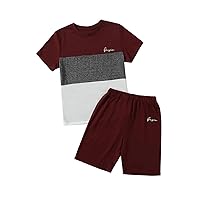 SOLY HUX Boy's 2 Piece Outfits Color Block Letter Print Short Sleeve Tee and Track Shorts Set Clothing Sets