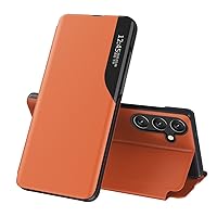 Compatible with Samsung Galaxy A35 5G Case, Clear Smart View Window Case + Flip PU Leather Stand Cover for Women Men Drop Shockproof Protective Cover for Samsung Galaxy A35 5G Orange QH3