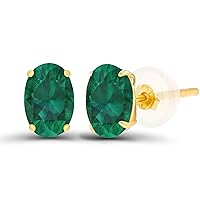 Solid 925 Sterling Silver Gold Plated 6x4mm Oval Genuine Birthstone Stud Earrings For Women | Natural or Created Hypoallergenic Gemstone Stud Earrings