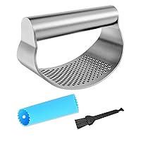 Upgraded Garlic Press Rocker Full ainless eel, Garlic Mer, Garlic Crusher Squeezer with Blue Siline Peeler and Cleaning Brush, Ruproof, Dishwasher Safe, by FeliceG,Blue,4.13x1.97x2.83 in