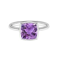 Bezel Set 0.75 CTW Solitaire Cushion Purple Amethyst Gemstone 925 Silver Ring