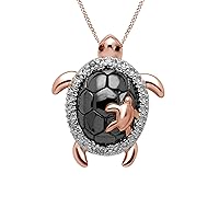 Created Round Cut White Diamond 925 Sterling Silver 14K Rose Gold Finish Diamond Turtle Pendant Necklace for Women's & Girl's
