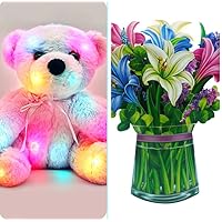 Light up Teddy Bear Stuffed Animal and Paper Flower Bouquet Birthday