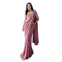 Baby Pink Trendy Georgette Cocktail Party & Wedding Sequin Sari Indian Saree 5202