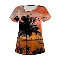 Summer Tops for Women 2024 Hawaii Plus Size Cute Work Tees Womens Casual Blouses Short Sleeve Graphic T Shirt Loose