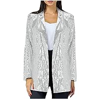 Womens Long Sleeve Sequin Blazer Fashion Loose Sparkly Blazers Jacket Open Front Lapel Glitter Cardigan Outerwear