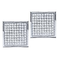 The Diamond Deal 10kt White Gold Womens Round Diamond Square Cluster Stud Earrings 1/20 Cttw