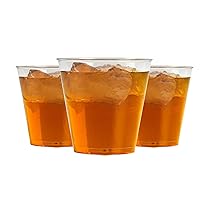 Restaurantware RW Base 2 Ounce Party Cups 50 Disposable Shot Glasses - With Rolled Rim Round Clear Plastic Cocktail Glasses Serve Vodka Tequila Or Whiskey For Birthdays Weddings And More