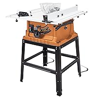 Table Saw 10 Inch, 15A Multifunctional Saw with Stand & Push Stick, 90° Cross Cut & 0-45° Bevel Cut, 5000RPM, Adjustable Blade Height for Woodworking, Orange
