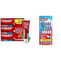 Colgate Optic White Advanced Teeth Whitening Toothpaste, 2% Hydrogen Peroxide Toothpaste & Extra Clean Toothbrush, Soft Toothbrush for Adults, 6 Count (Pack of 1), Packaging May Vary