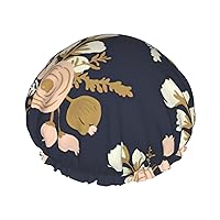 Rose Floral Pattern Flower Drawn Print Stylish Reusable Shower Cap With Lining And Elastic Band for all Hair Lengths