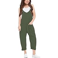 Girl's Casual Sleeveless Jumpsuits Spaghetti Straps Harem Long Overalls With Pockets