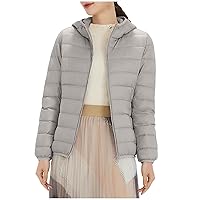 Women Coats Winter Plus Size Packable Quilted Warm Hooded Puffer Jacket Lightweight Stand Collar Zipper Padded Outwear