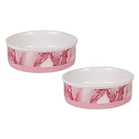 Bone Dry Ceramic Marble Non-Slip Pet Bowls Food & Water Dish Set for Dogs & Cats, Microwave & Dishwasher Safe, Large Set, 7.5x2.4, Pink, 2 Count