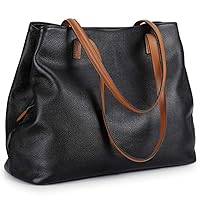 S-ZONE Leather Tote Bag for Women with Zipper, Soft Genuine Leather Handbags, Shoulder Bags Big Large Capacity