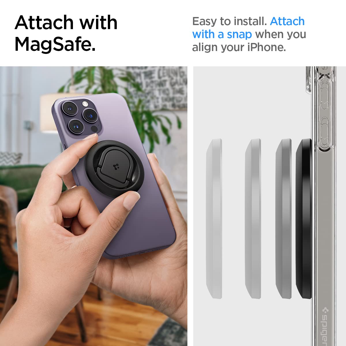 Spigen O-Mag Ring iPhone Magsafe Camera Webcam Mount for MacBook, Magnetic Phone Holder Grip Designed for MagSafe (MacBook Pro, Air, iPhone 14 Pro Max, 14 Pro, 14 Plus, 14, 13 and 12 Series) - Black
