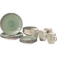 32 PC Spin Wash Dinnerware Dish Set for 8 Person | Mugs, Salad and Dinner Plates and Bowls Sets, Dishes with Highly Chip and Crack Resistant, Dishwasher and Microwave Safe, Green