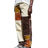 Men's Skinny Patchwork Jeans Slim Fit Straight Leg Hip Hop Denim Pants Distressed Color Block Stretch Jean