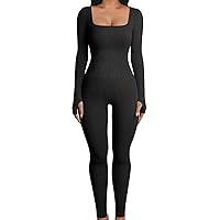 Off The Shoulder Bodysuit For Women Long Sleeve Onesie Ribbed Solid Color Casual Romper High Cut Playsuit Jumpsuits