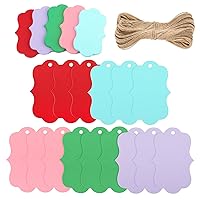 G2PLUS Blank Gift Tags with String, 100PCS Kraft Paper Hang Tags, 5 Assorted Colors Hanging Labels, Hanging Price Tags, for Arts & Crafts, Gift Wrapping, Christmas, Merchandise (3.54''x 2.4'')