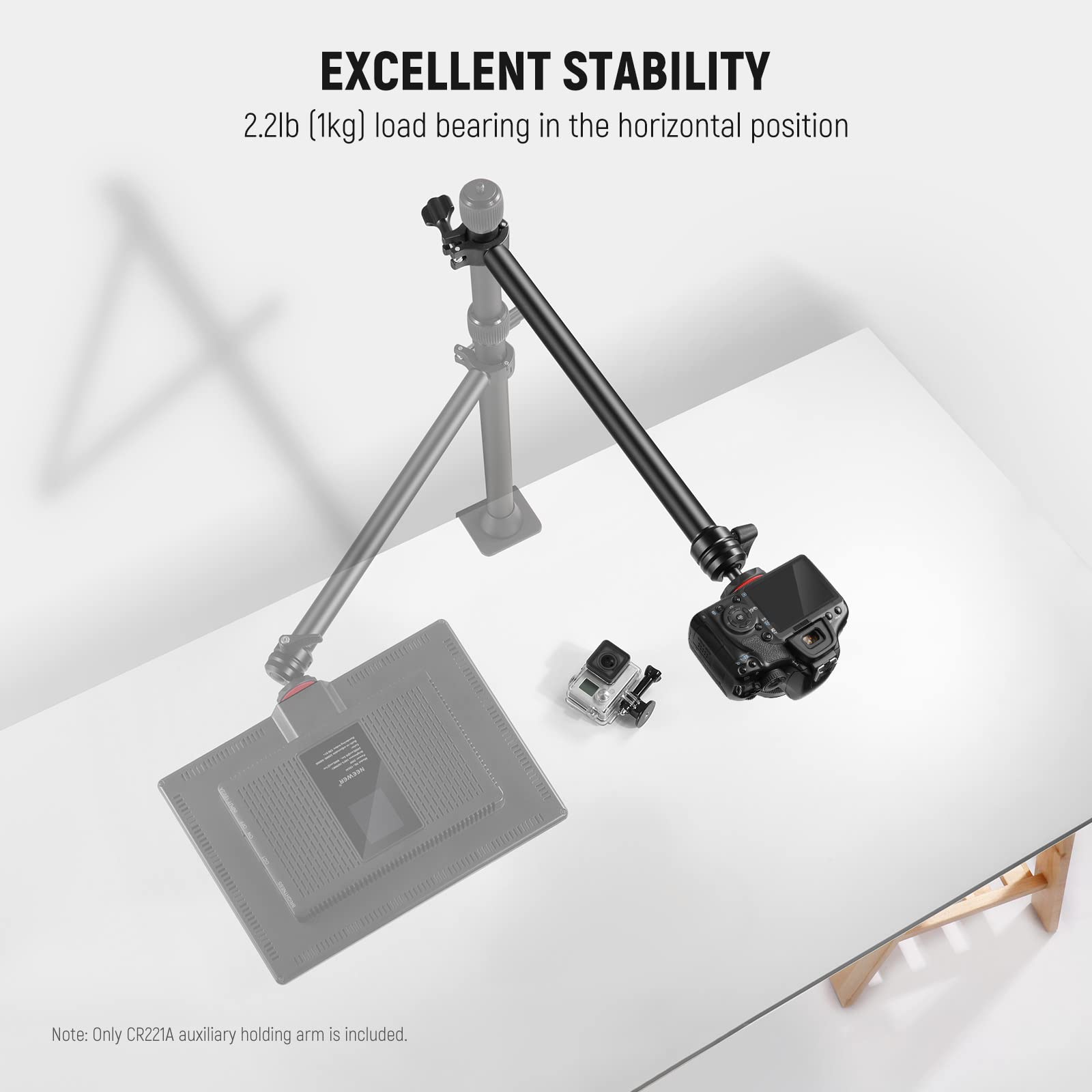 NEEWER 14.2”/36cm Flexible Holding Arm, Camera Mount Stand Overhead Extension Arm with 360° Swivel Ball Head and Adjustable Clamp for DSLR & Mirrorless Camera, Phone, LED Video Light, Webcam, CR221A