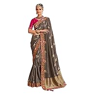 Grey Indian Bridal Silk Designer Sari Wedding Traditional heavy saree Blouse 7701