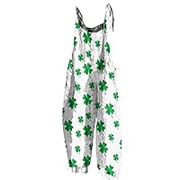 2024 St Patricks And Easter Suspenders Womens Independence Day Jumpsuit American Flag Print Cotton Linen Shoulder Strap
