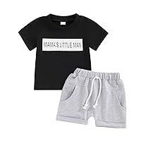 FIOMVA Baby Boy Summer Outfits Short Sleeve Mama's Boy Waffle T-Shirt + Shorts Set Infant Summer Clothes