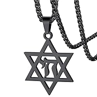 FaithHeart David of Star Necklace for Men Women, Jewish Star Pendant Necklace Stainless Steel Hebrew Amulet Jewelry, Gift Box