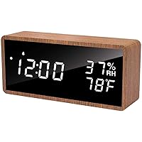 meross Digital Alarm Clock for Bedrooms, Real Wood, LED Display Desk Clock, Time Temperature Humidity, 3 Sets of Alarms, Adjustable Brightness, Sound Control Function