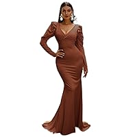 Women's Dress Ruffle Trim Gigot Sleeve Maxi Bodycon Dress Dress IPADSA