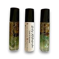 Green Aventurine Manifestation Crystal Perfume Rollers, Dragons Blood Scented, Pure Coconut Oil, Organic Herbs, Natural Crystals, Long Lasting, Sensitive Skin Safe, Charged (Good Luck)