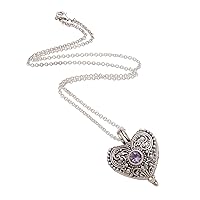 NOVICA Handmade .925 Sterling Silver Amethyst Heart Locket Necklace Shaped Purple Pendant Indonesia Romantic Birthstone 'Love Memento'
