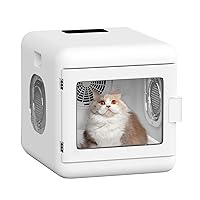 FluffyDream Pet Hair Dryer Box, Ultra Quiet Blow Dryer 6L Capacity for Cats and Small Dogs, Professional Fast Drying Blower, Temperature and Time, 360 Degree Warm Wind, White (H3-G4X9-RPWJ)