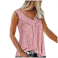 Womens Plus Size Tank Tops Summer T Shirts Floral Printed Tshirt V Neck Sleeveless Casual Loose Tunic Oversized Blouses