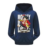Teen Boys Novelty One Piece Pullover Casual Classic Loose Fit Sweatshirts Luffy Graphic Lightweight Hoodies for Kids