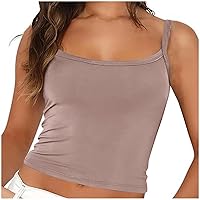 Women's Square Neck Sleeveless Crop Tops 2024 Summer Spaghetti Strap Seamless Slim Fit Y2k Cropped Tank Top Undershirt