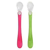 green sprouts Feeding Spoons (2 pack) | Gently transitions baby to pureed foods | Silicone tip is soft on gums, Long, curved handle for easy feeding, Built-in spoon rest, Dishwasher safe
