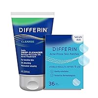 Differin 5% Benzoyl Peroxide Cleanser and Patch Set: 36 Power Patches, 18 large and 18 small pimple patches for acne-prone skin and Daily Deep Cleanser with 5% Benzoyl Peroxide, Mother's Day Gifts