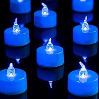 24 Pack LED Tea Lights Candles – Flickering Blue Flameless Tealight Candle – Long Lasting Battery Operated Fake Candles – Decoration for Halloween and Christmas (Blue - 24pcs)
