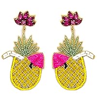 Beaded Pina Colada Drink Post Earrings Handmade Cocktail Earrings Tropical Pineapple