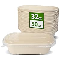 50 Pack 32 oz Paper Bowls with Lids for Salad, Pasta, Nacho, Burrito, Deep Large Paper Meal Prep Containers with Lids Take Out Food Containers (50 Bowls 50 Lids)