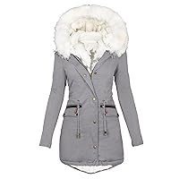 Womens Parka Jackets Faux Fur Hooded Long Warm Winter Sherpa Lined Plus Size Coats Thicken Waist-Defined Outerwear