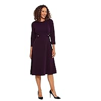 London Times Women's Crepe Fit and Flare Midi with Waist Button Detail