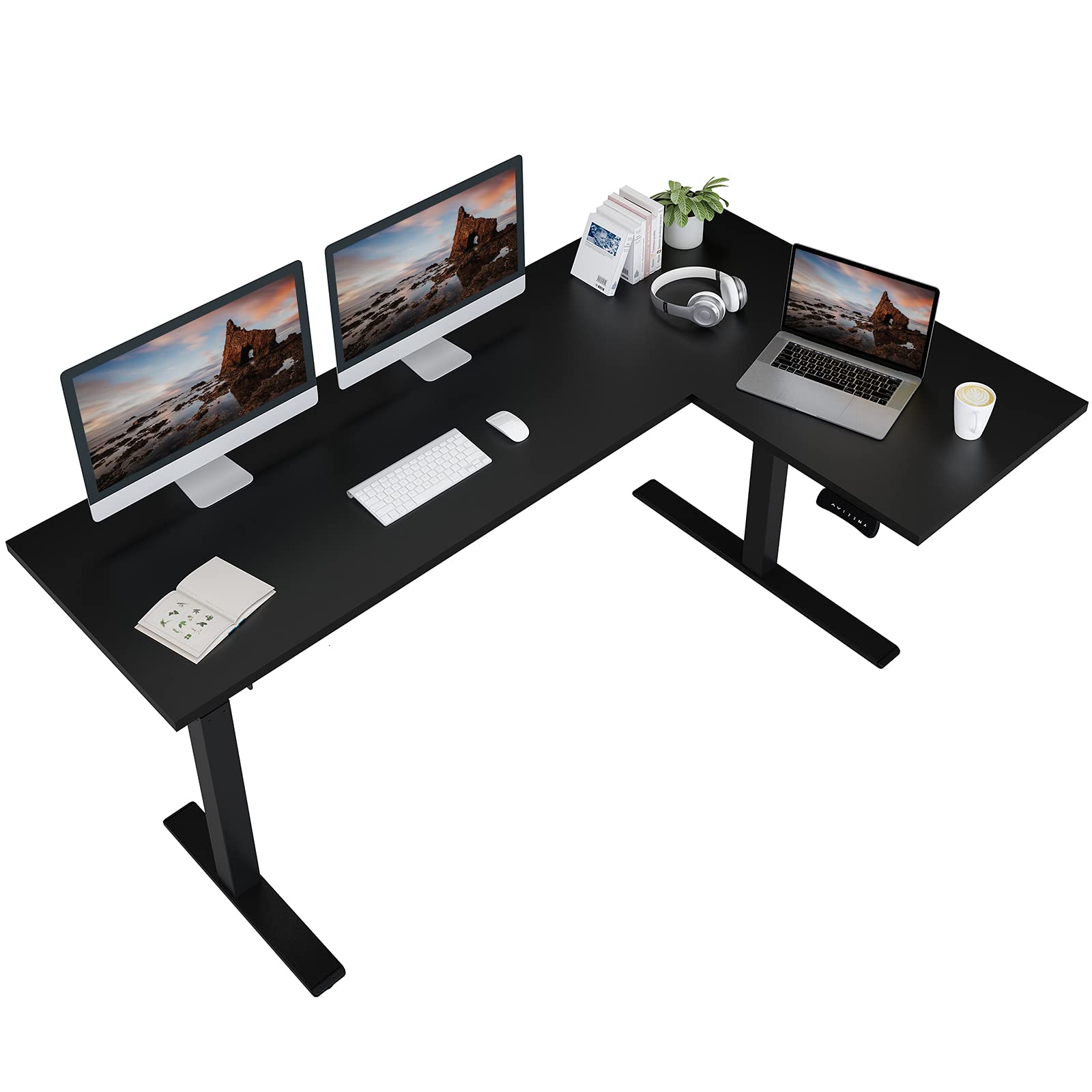 FLEXISPOT Pro L Shaped Desk Dual Motor Electric Standing Desk Sit Stand Up Desk Height Adjustable Desk Home Office Table with Splice Board, 71x48 B...
