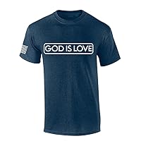 Mens Christian Shirt God is Love Scripture American Flag Sleeve T-Shirt Graphic Tee