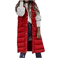 Winter Women's Long Puffer Vest Jacket Sleveless Hoodies Full Zipper Sleeveless Coats Thickened Warm Long Overcoat